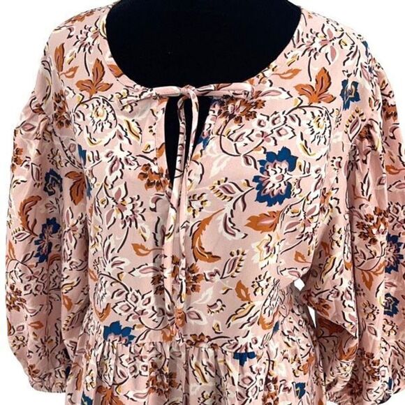 BOG Collective Womens Floral Puff Sleeve Babydoll Mini Dress Multicolor Large - Picture 2 of 8